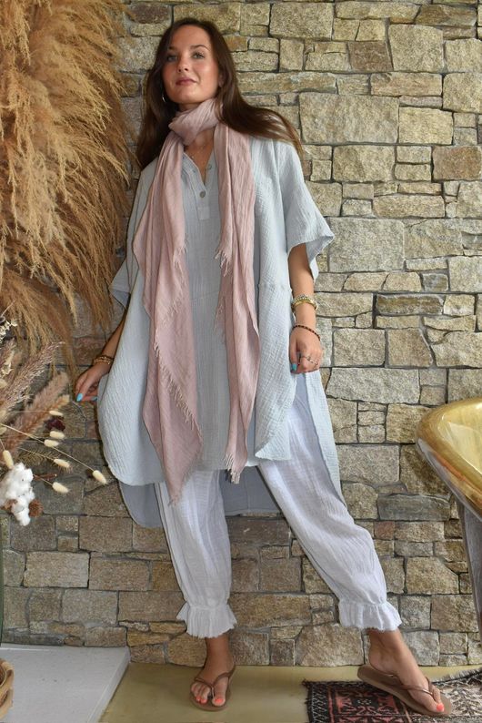 Tasha Cushion Cotton Oversized Shirt Tunic Pearl